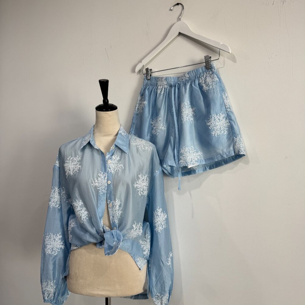 Commense Semi-Sheer Plant Embroidery Casual Shorts Set NWT, Size M - Picture 12 of 17